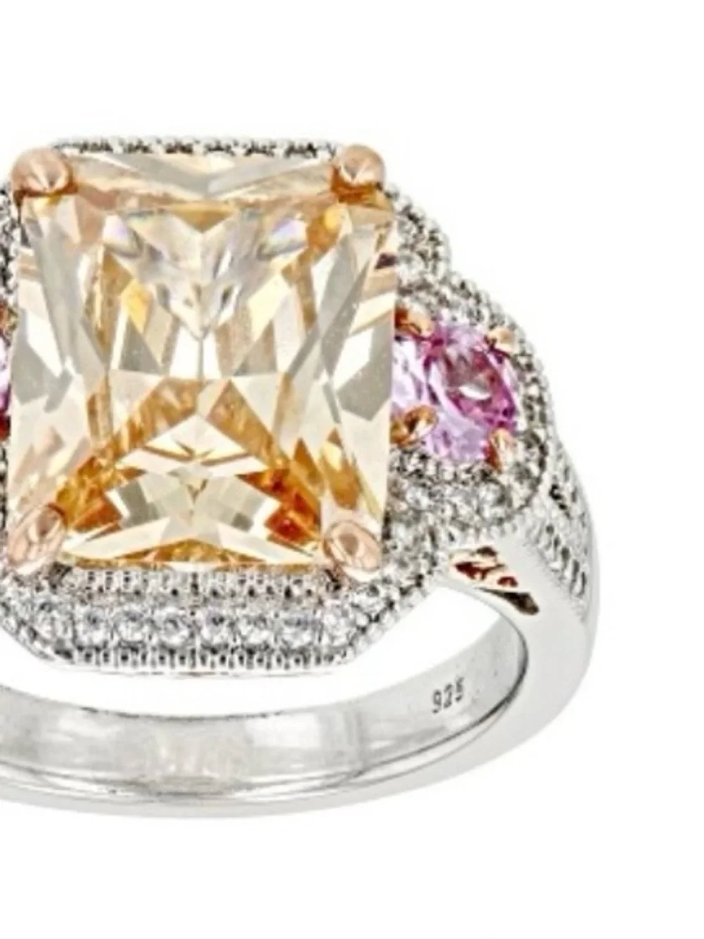 🌸JTV29 - Vanna K - Champagne and Pink Halo Cocktail Ring in Sterling Silver💎🛍️